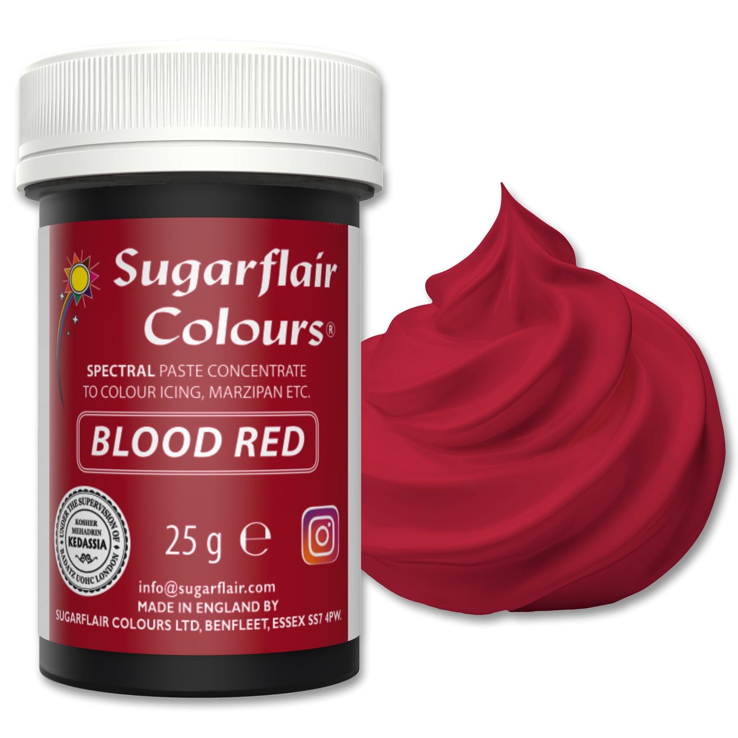 Sugarflair Spectral Blood Red Food Colouring Paste 25g - Concentrated Paste Food Dye for Cake Decorating, Fondant, Buttercream, Cake Batter and More - Vegan, Kosher, Bake-Stable