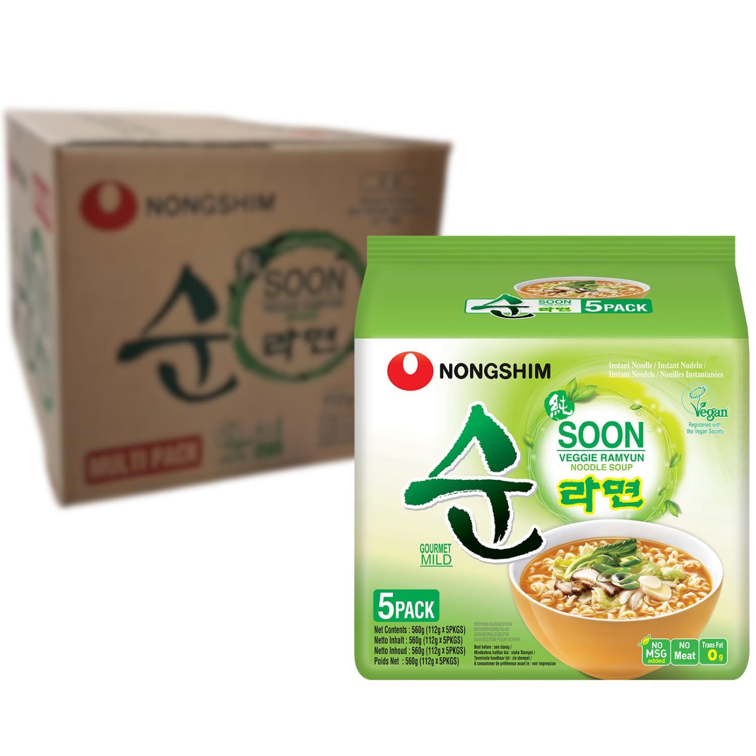 NONGSHIM Instant Noodle Soon Veggie, 112 g - Pack of 40