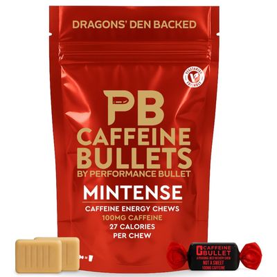 Caffeine Bullet Mint Energy Chews 40 - Faster Boost Than Gels, Tablets and Gum. 100mg Per Serving - Sport Science for Running, Cycling, Gaming & Pre Workout Endurance Kick.