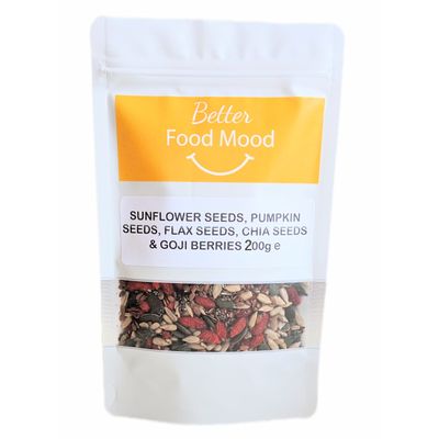 Better Food Mood Flaxseed, Sunflower, Pumpkin, Chia Seeds &amp; Goji Berries Mix 200g Unsalted Unroasted Sunflower and Pumpkin Seeds for Eating
