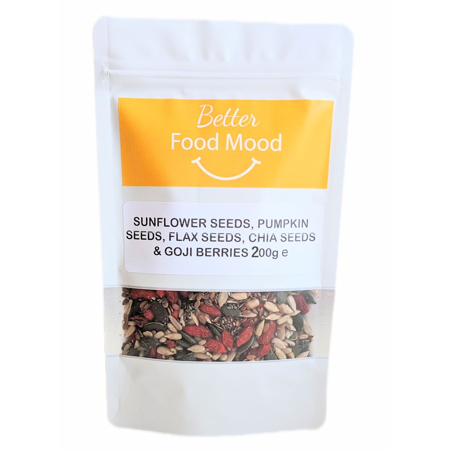 Better Food Mood Flaxseed, Sunflower, Pumpkin, Chia Seeds &amp; Goji Berries Mix 200g Unsalted Unroasted Sunflower and Pumpkin Seeds for Eating
