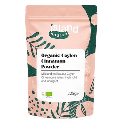 Organic Cinnamon Powder 225g by Island Source - 100% Organic Ceylon Cinnamon Powder - Natural Ground Cinnamon, Vegan Cinnamomum for Juices, Cereals, Smoothies, Cooking and Baking