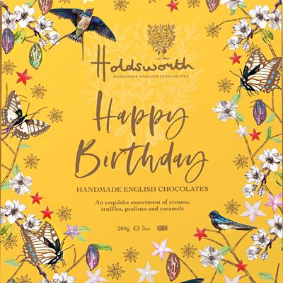 Holdsworth Chocolates Occasions Collection - Happy Birthday Box Filled with Handmade Truffles and Assorted Milk, Dark and White Chocolates 200g
