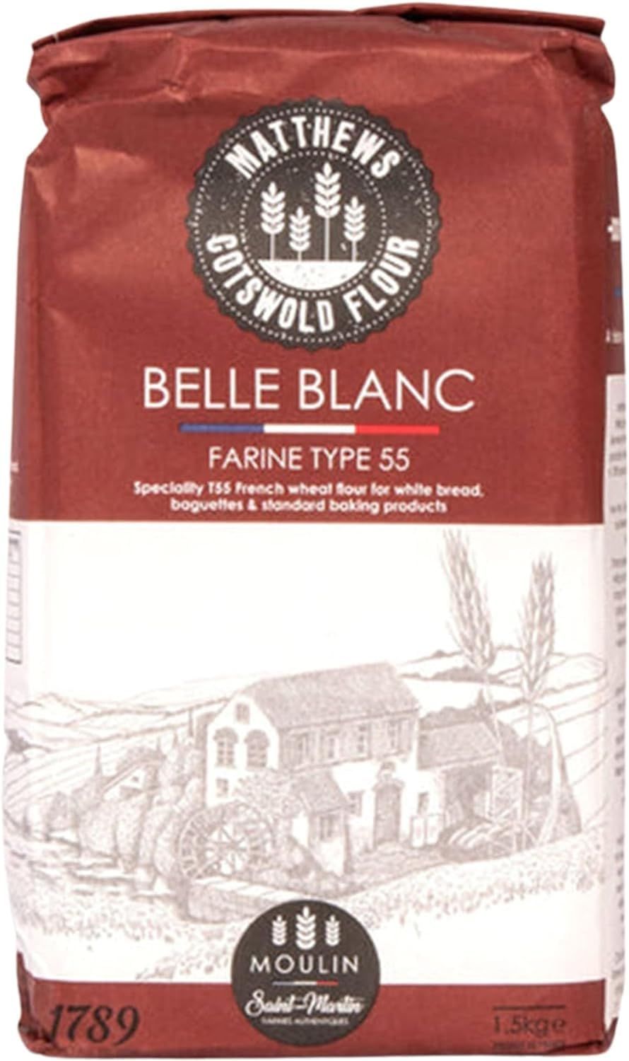 Matthews Cotswold Moulin Saint Martin French T55 Belle Blanc French Wheat Flour Specialty Artisanal Milled In Britain (1.5kg Bag (Single Bag))
