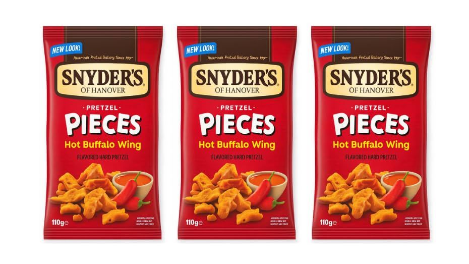 Snyder's Pretzel Pieces Hot Buffalo Wing Flavour - Crunchy Baked Snack, Bold &amp; Spicy Pretzels, 110g Sharing Bag - 3 Pack