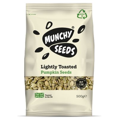 Munchy Seeds Lightly Toasted Pumpkin, Source of Protein &amp; Gluten Free, Packed with, from Nuts for Allergy Sufferers, Vegan Food Baking, Breakfast Cereals Granola 500g, White