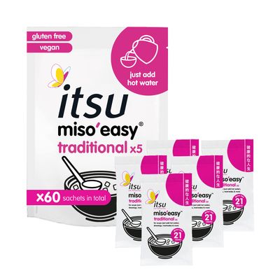 itsu Miso Easy Soup 1260g (60 x 21g) Instant Miso Paste Traditional Japanese Miso Gluten Free Vegan Ideal for soup, dressings &amp; more Pack of 60
