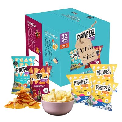 Gluten Free Lentil Crisps Multipack - Box of 32 Vegan Lentil Chips BBQ &amp; Salt Vinegar Low Calorie Snacks with EXTRA 3 x 14g Sweet &amp; Salty Popcorn Bags. Healthy Snacks for Lunch Box, Movie Night
