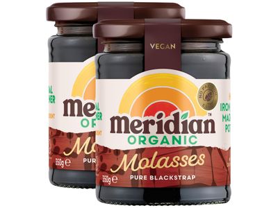 Meridian Organic Blackstrap Molasses 350g - Unsulphured, Mineral-Rich Cane Syrup, High in Iron, Calcium &amp; Magnesium, Vegan &amp; Natural Sweetener from SuperfoodUK (Pack of 2)
