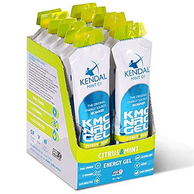 Kendal Mint Co: Energy Gel - Citrus &amp; Mint Flavour (12 x 70g) Instant &amp; Long-Lasting, Caffeine Free, 27g Carb, Electrolytes, B Vitamins, for Running, Cycling, Vegan &amp; GF