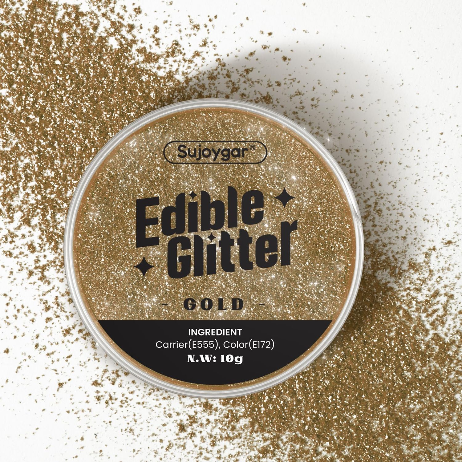Sujoygar® Gold Edible Glitter for Cocktails, Drinks, Cakes, Cookies &amp; Chocolates Luster Gold Dust Edible for Party Decorations Edible Drink Glitter 10g(50 Servings)