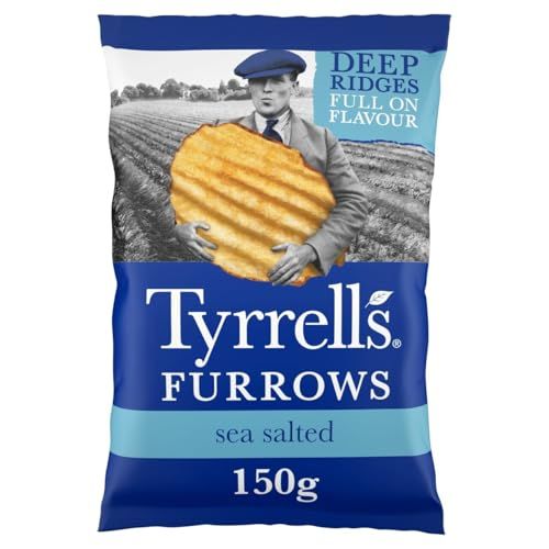 Tyrrells Crisps Furrows SEA SALTED 150g Sharing Bag - Hand-cooked &amp; spun for an exquisite fresh taste. No artificial ingredients (No artificial flavour, colours or MSG)