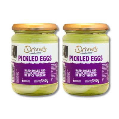 Driver's Pickled Eggs - Pack of 2 Jars x 340g Each - Fresh Quality Shelled Eggs - Perfect Snack or Appetizer for any Occasion - Bundled by The Great British Kitchen