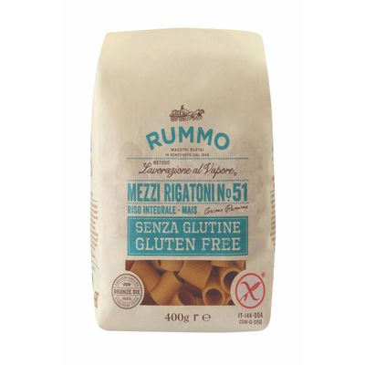 Rummo Gluten-Free Mezzi Rigatoni No. 51 - Premium Italian Pasta, Artisan Crafted, Short Tubular Shape, 400 g (Pack of 1)