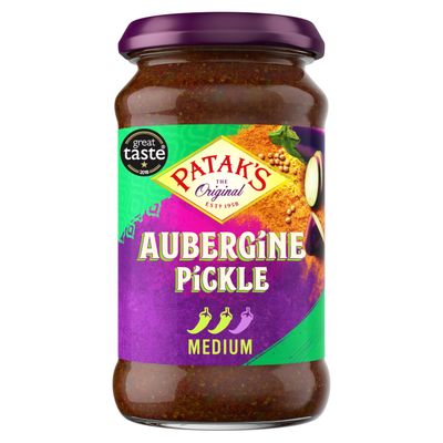 Patak's Aubergine Pickle 312g - Blend of Aubergine & Aromatic Spices - Medium Heat - Vegan - No Artificial Flavours or Preservatives - Ideal with Curries, Rice, Salads and More - Ready to Eat Pickle