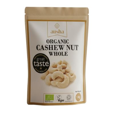 Ausha Organic CASHEW NUTS Whole 500g - 1 GREAT TASTE AWARD 2023 - UK Certified Organic by Soil Association