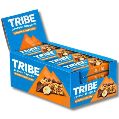 TRIBE Protein Flapjack Banoffee Choc Chip (12 x 50g) High Protein Vegan &amp; Gluten Free Snack Energy Bar Plant Based Healthy Snack 7g Protein &amp; 6g Fibre Dairy Free &amp; Natural
