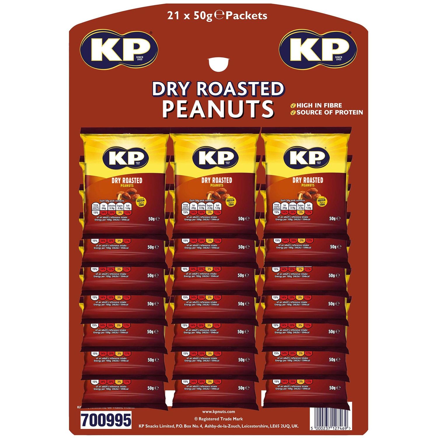 KP Dry Roasted Peanuts, 21 x 50g