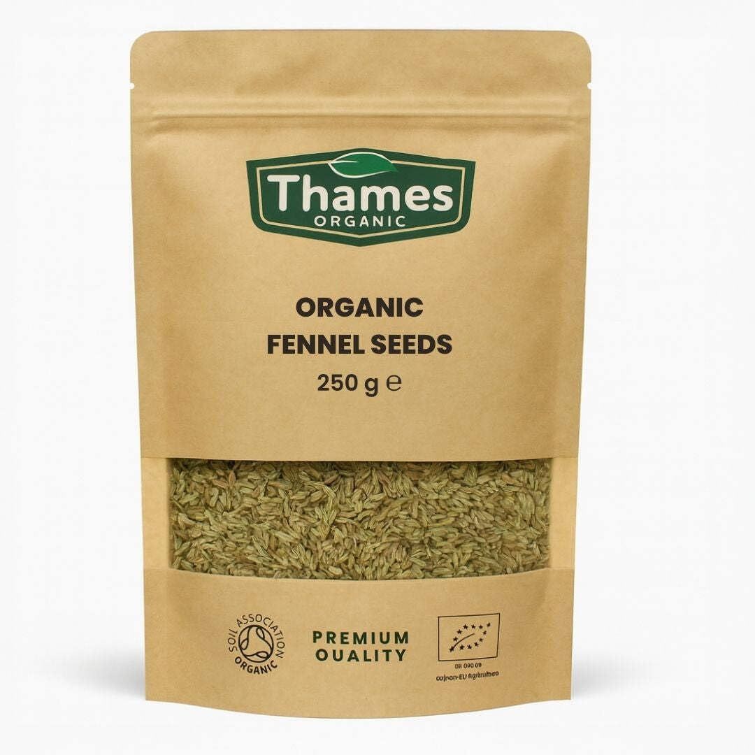 Organic Fennel Seeds 250g - Aromatic, Vitamin A, Vitamin C, No Additives, Preservatives, Raw, Vegan, GMO Free, Certified Organic - Thames Organic