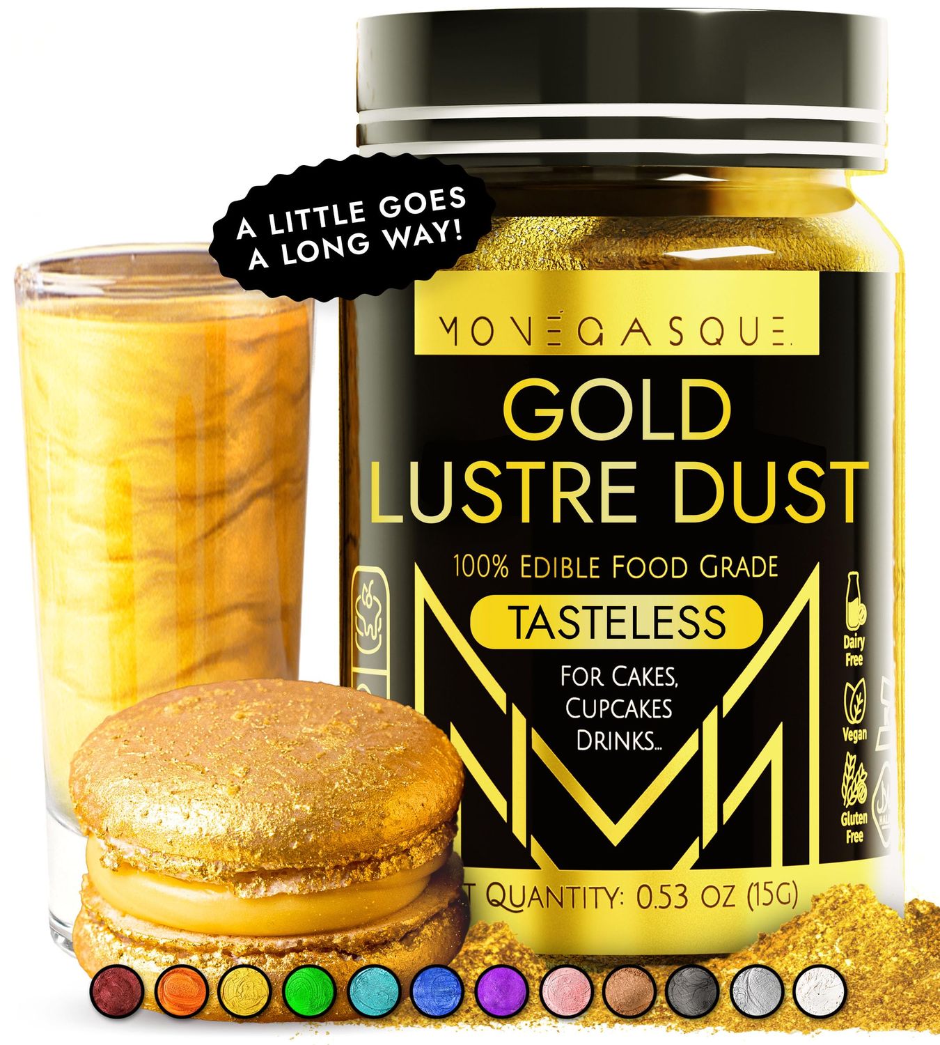 MONÉGASQUE Gold Edible Glitter for Drinks 15g - Edible Glitter for Cakes - Gold Luster Dust for Drinks &amp; Cocktail Shimmer - Drink Shimmer, Cocktails, &amp; Cake Lustre Dust - Food &amp; Cake Decorations Spray