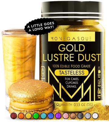MONÉGASQUE Gold Edible Glitter for Drinks 15g - Edible Glitter for Cakes - Gold Luster Dust for Drinks &amp; Cocktail Shimmer - Drink Shimmer, Cocktails, &amp; Cake Lustre Dust - Food &amp; Cake Decorations Spray