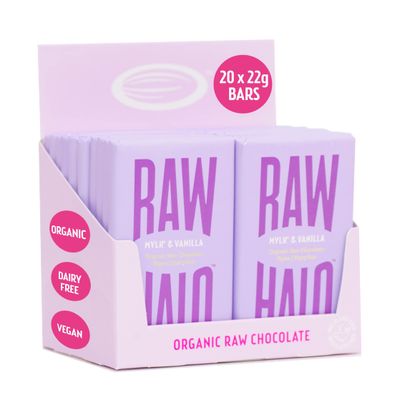 Vegan Chocolate Bar - Raw Halo - Mylk &amp; Vanilla - 20 x 22g Snack Size Bars - Organic, Dairy &amp; Gluten Free