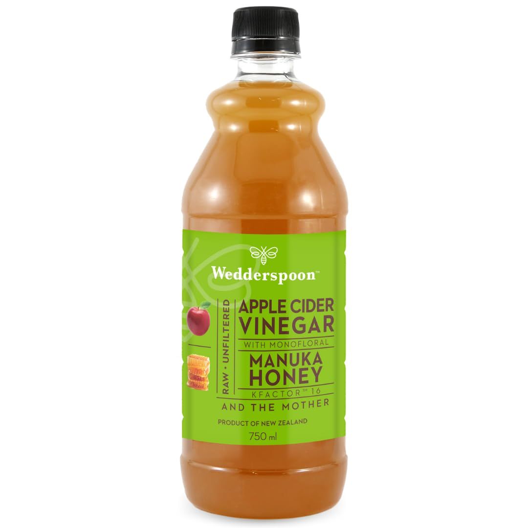 Wedderspoon Apple Cider Vinegar with Manuka &amp; Beechwood Honeys - Raw, Cold-Pressed &amp; Unfiltered - With the 'Mother' for Digestive Support &amp; Wellness - A Perfect Addition to Your Daily Routine 750ml