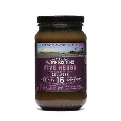 Five Herb Beef Bone Broth Concentrate with Italian Herbs - Premium Grass-Fed Beef Bone Broth for Keto Diet, Halal, Nutritional Beverage &amp; Flavor Boost - Low Sugar, Low Carbs