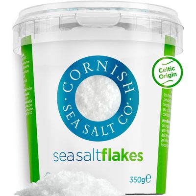 Cornish Sea Salt Celtic Sea Salt Flakes 350g - 100% Natural Unrefined Mineral Rich Pyramid Sea Salt Flakes, Hand Harvested Celtic Origin, Flaky Finishing Salt for Cooking, Seasoning, Baking