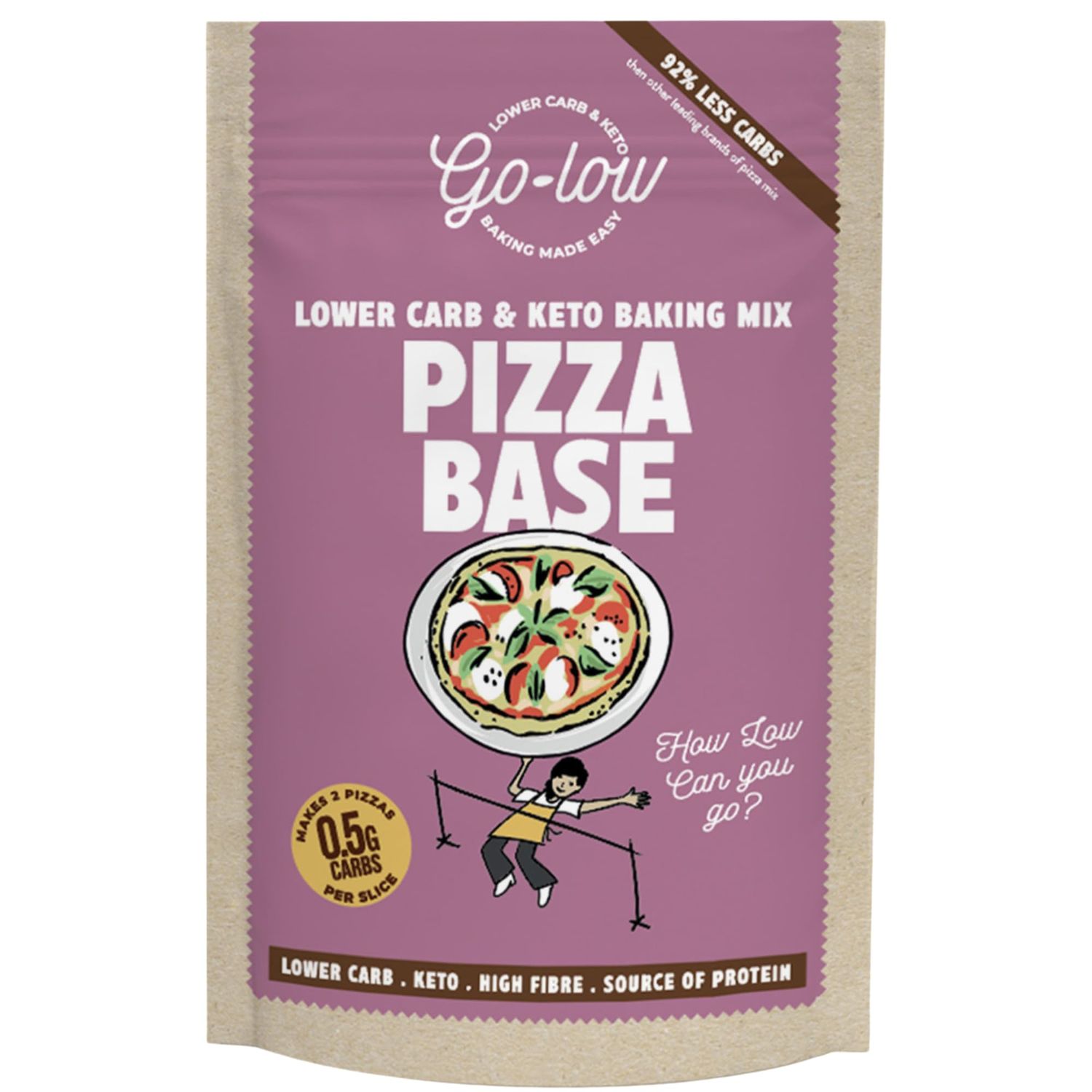 GO LOW Pizza base Mix - low carb &amp; Keto - 0.5g carbs per slice High fibre Protein Diabetic friendly Gluten free Paleo Vegan friendly (Thin Crust Pizza)
