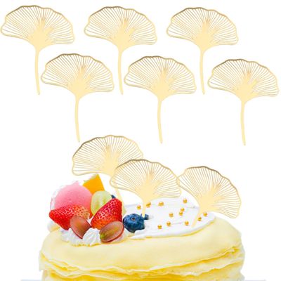 MENGYF 6 Pcs Acrylic Gold Ginkgo Leaves Cake Topper Happy Birthday Cake Topper Baking Accessories Party Supplies Cake Decorating Tools