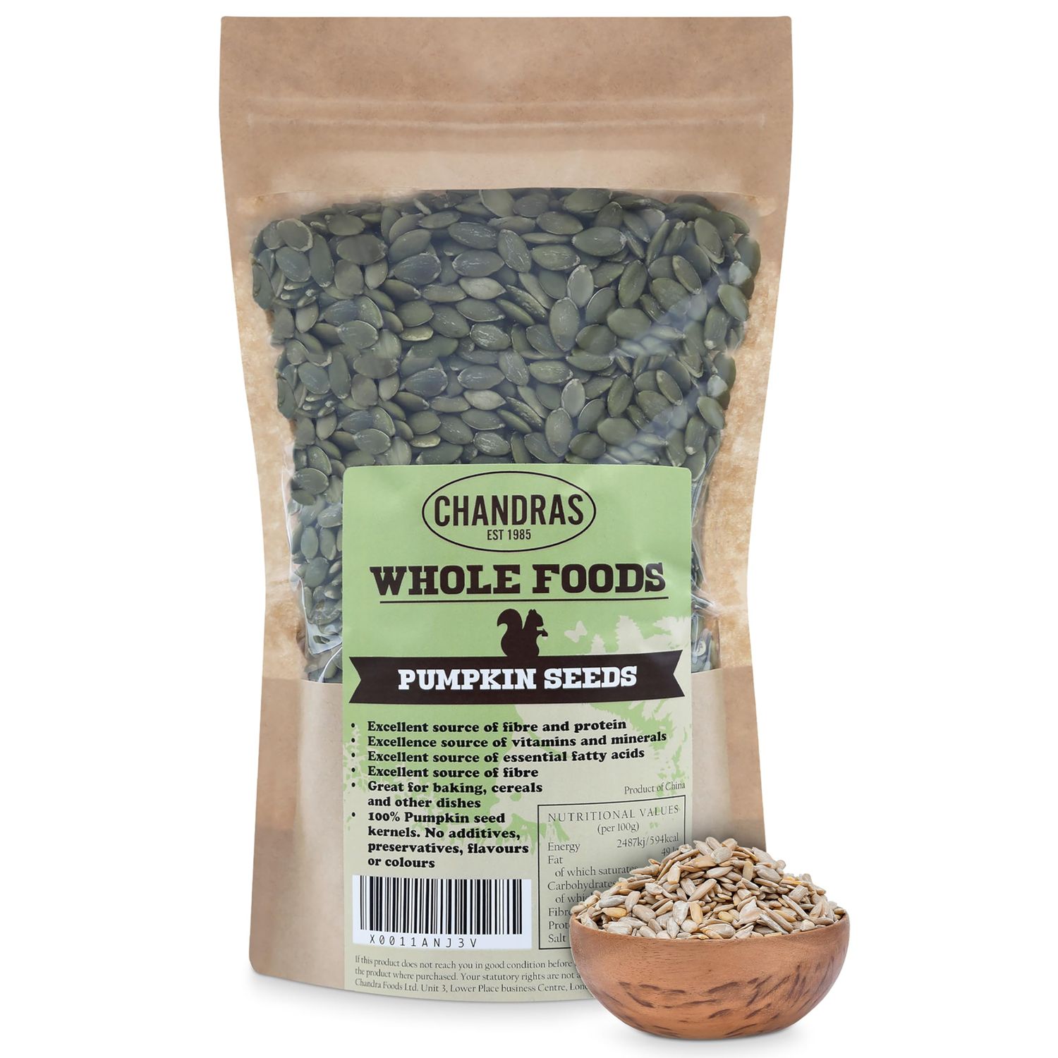 Chandra Whole Foods - Raw Pumpkin Seeds 1KG - Low-Carb High Fibre Pumpkin Seeds to Eat, for Breads, Soups, Cereals &amp; Snacks - Gluten-Free, Keto, Shell-Free, Rich in Protein, Vitamins &amp; Antioxidants