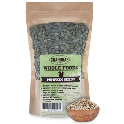 Chandra Whole Foods - Raw Pumpkin Seeds 1KG - Low-Carb High Fibre Pumpkin Seeds to Eat, for Breads, Soups, Cereals & Snacks - Gluten-Free, Keto, Shell-Free, Rich in Protein, Vitamins & Antioxidants