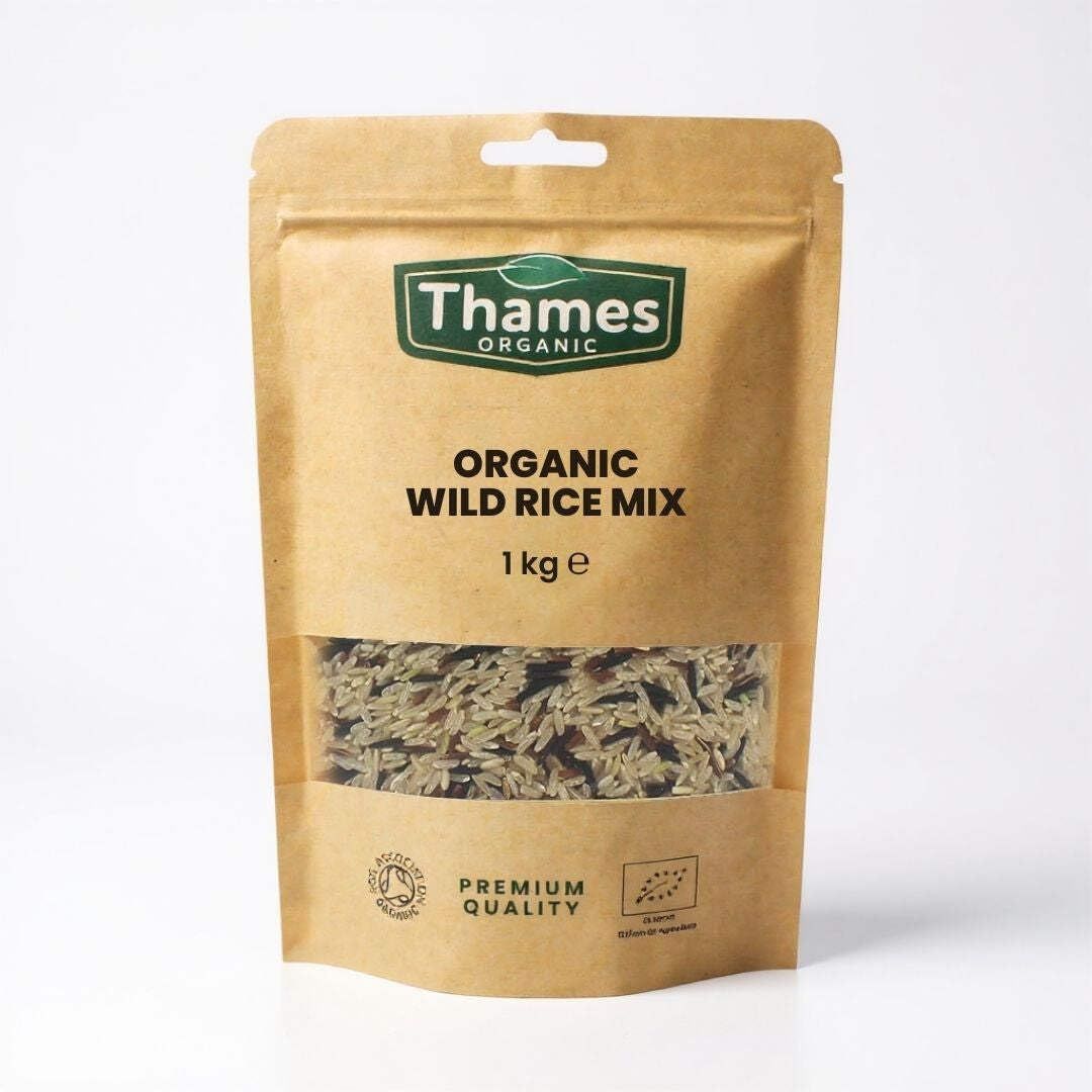 Organic Wild Rice Mix - Camargue Red Rice, Wild Rice, Long Grain Brown Rice, Raw, Vegan, GMO-Free - No Additives or Preservatives - Nutritious, Flavorful, and Sustainable - Thames Organic 1kg