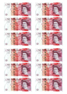 12 x 50£ Notes Edible Money Pounds Edible Rice Paper Cupcake Toppers Cake Decorations Birthday Note
