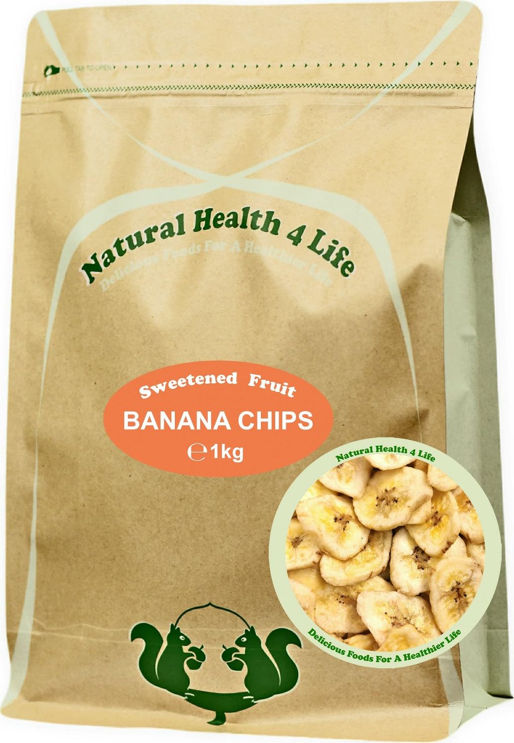 Natural Health 4 Life Banana Chips 1kg, Non-GMO, Vegan and Gluten Free Snack, Naturally Sweetened Banana Slices, Sodium Free, Great for Snacking, Baking &amp; Breakfast Toppings - (Pack of 1)