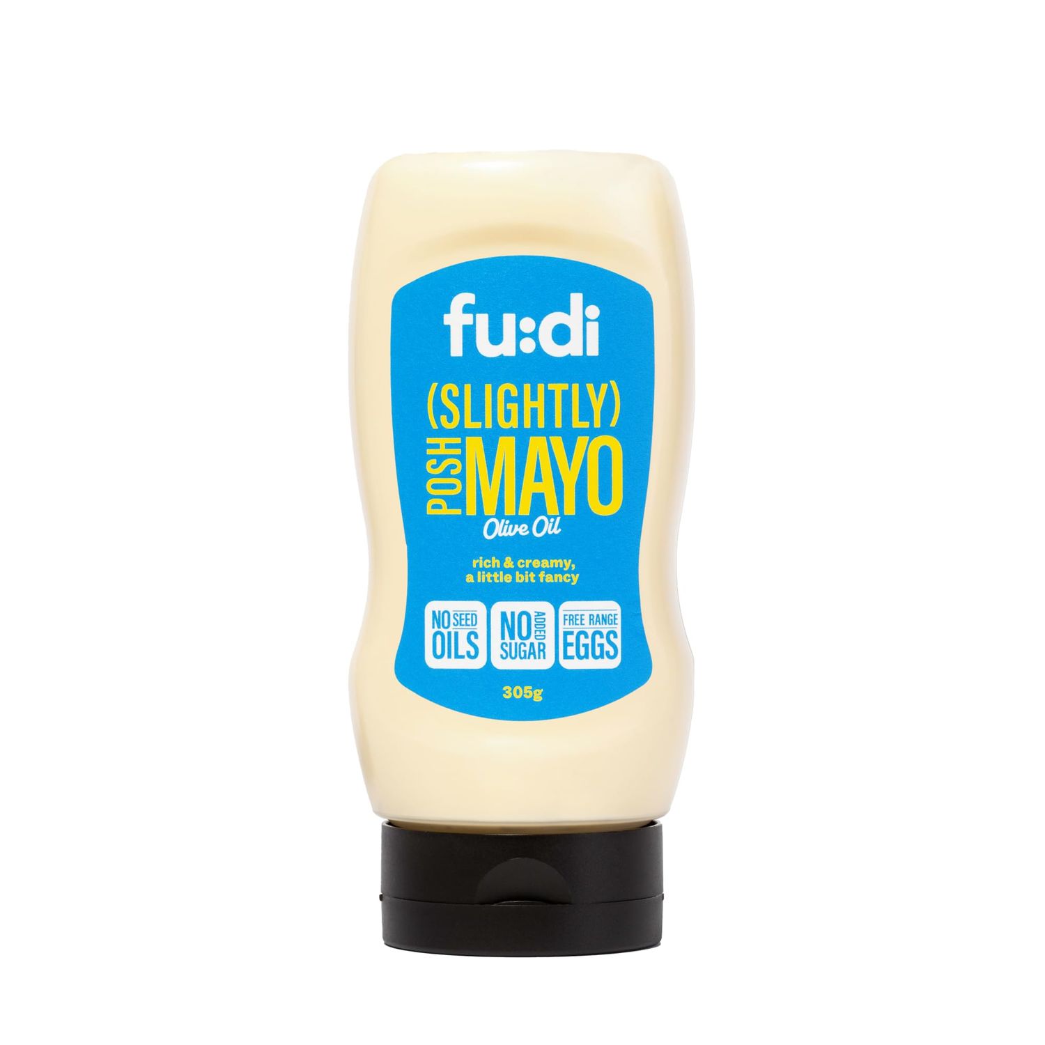 fu:di Slightly Posh Mayo - Made with Olive Oil and Free Range Eggs - Smooth, Rich &amp; Creamy Mayonnaise - No Added Sugar, No Seed Oils, Keto, Low Carb (305g)