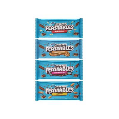 Mr Beast Feastable Chocolate Bar Mix Bundle - x1 Milk Chocolate, x1 Almond Milk Chocolate, x1 Milk Crunch, x1 Peanut Butter - 4 x 60g Bars
