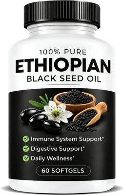 Ethiopian Black Seed Oil Capsules, Purely Ethiopian Black Seed Oils, 60 Double Premium Black Seed Oil Organic Cold Pressed, Natural Ingredients, Convenient for Daily use Men and Women