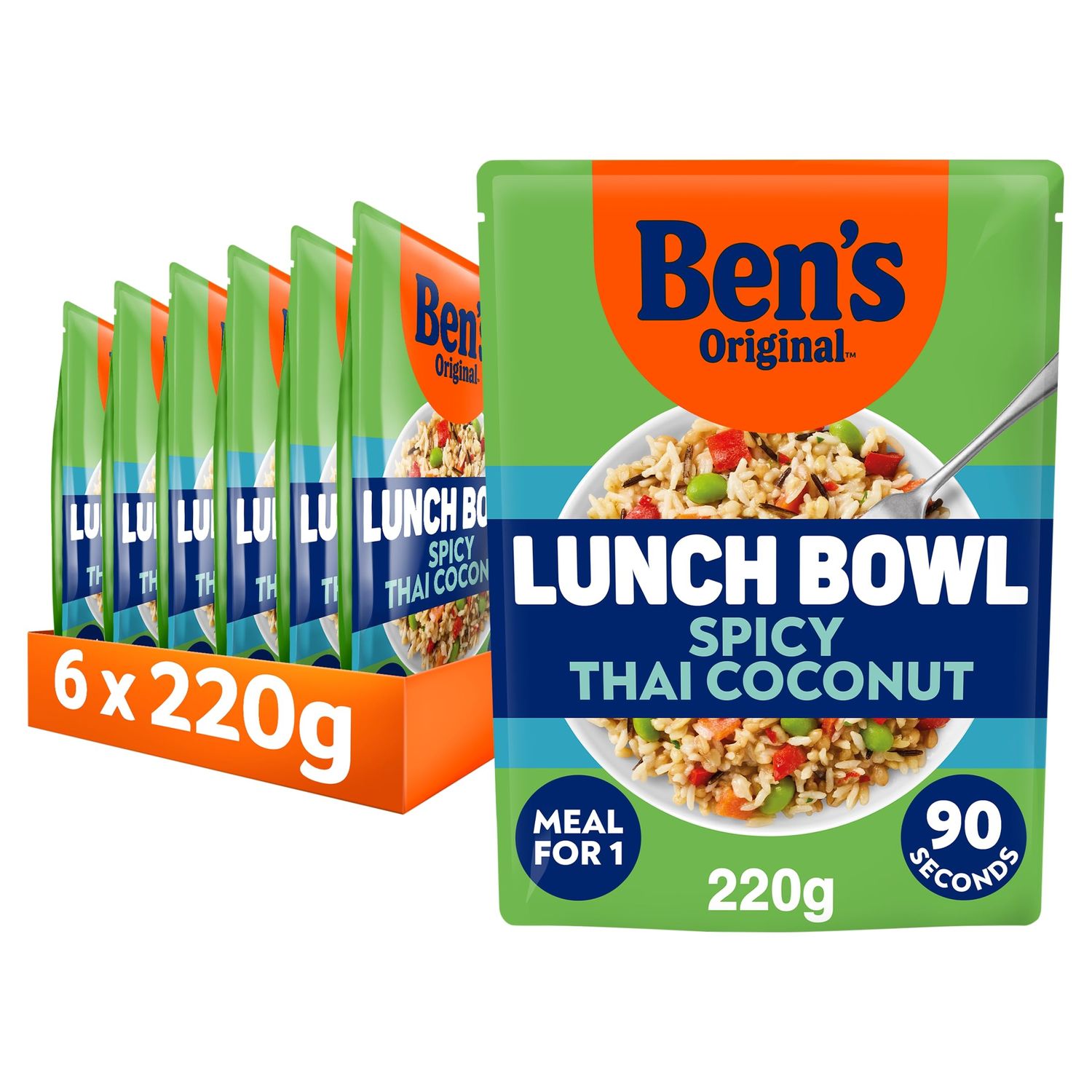 Ben's Original Lunch Bowl Spicy Thai Coconut ready in 90 seconds Grains and Rice Ready Meal serves 1 multipack 6x 220g