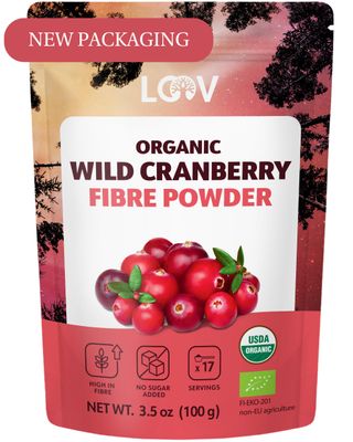 LOOV Organic Cranberry Fibre Powder (Pomace) - Made from Pure Wild Nordic Cranberry Seeds and Skins, High in Bioactive Fibre & Phytonutrients, no Added Sugar, 100 g