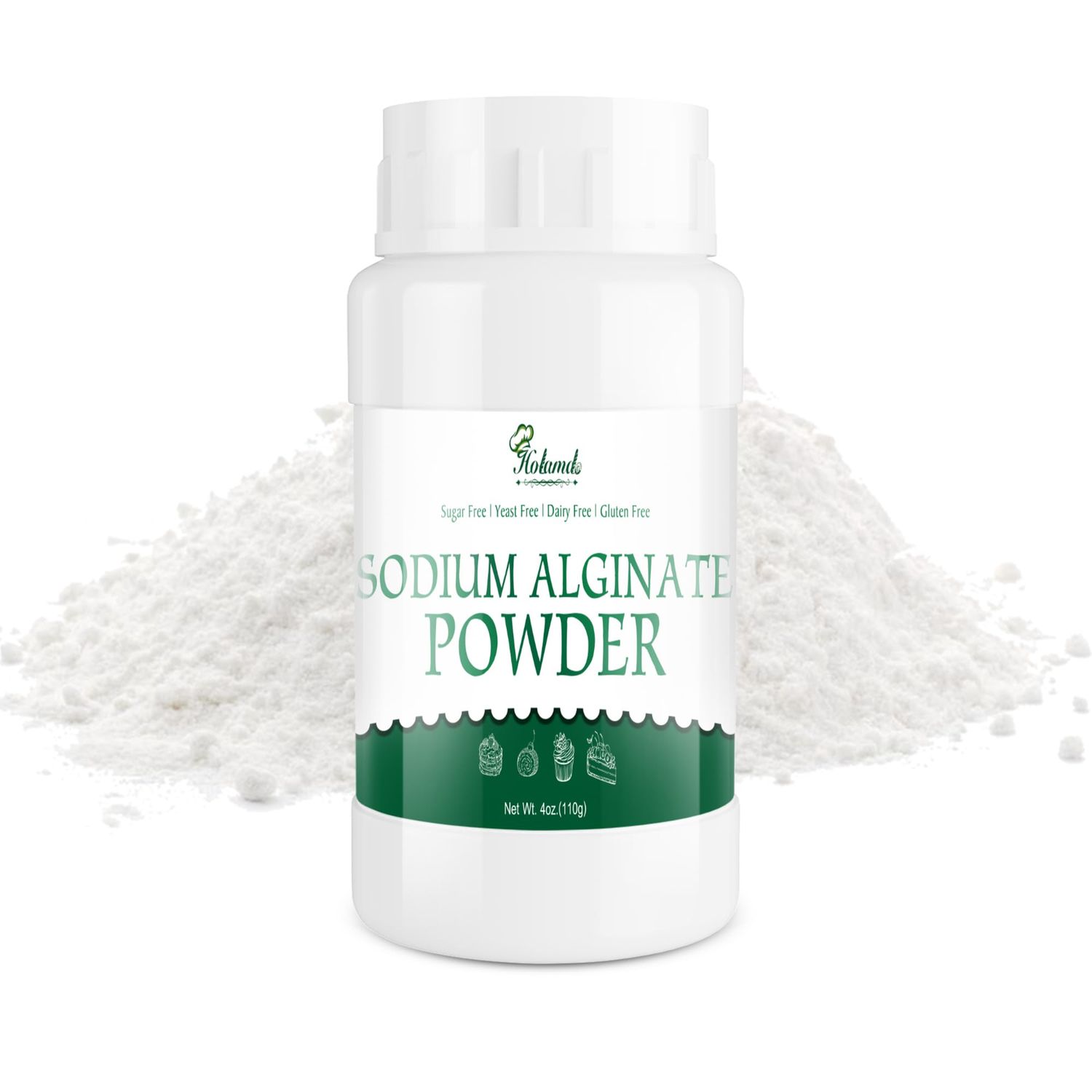 4oz Sodium Alginate Powder, 100% Pure Sodium Alginate for Thickening, Food Grade Gelling Agent for Making Luxurious Caviar Spheres, Ice Cream and More, Vegan Stabilizer for Baking, Non-GMO and Vegan