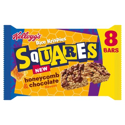 Kellogg s Rice Krispies Squares Honeycomb &amp; Chocolate Flavour Cereal Bars, 8 x 33g
