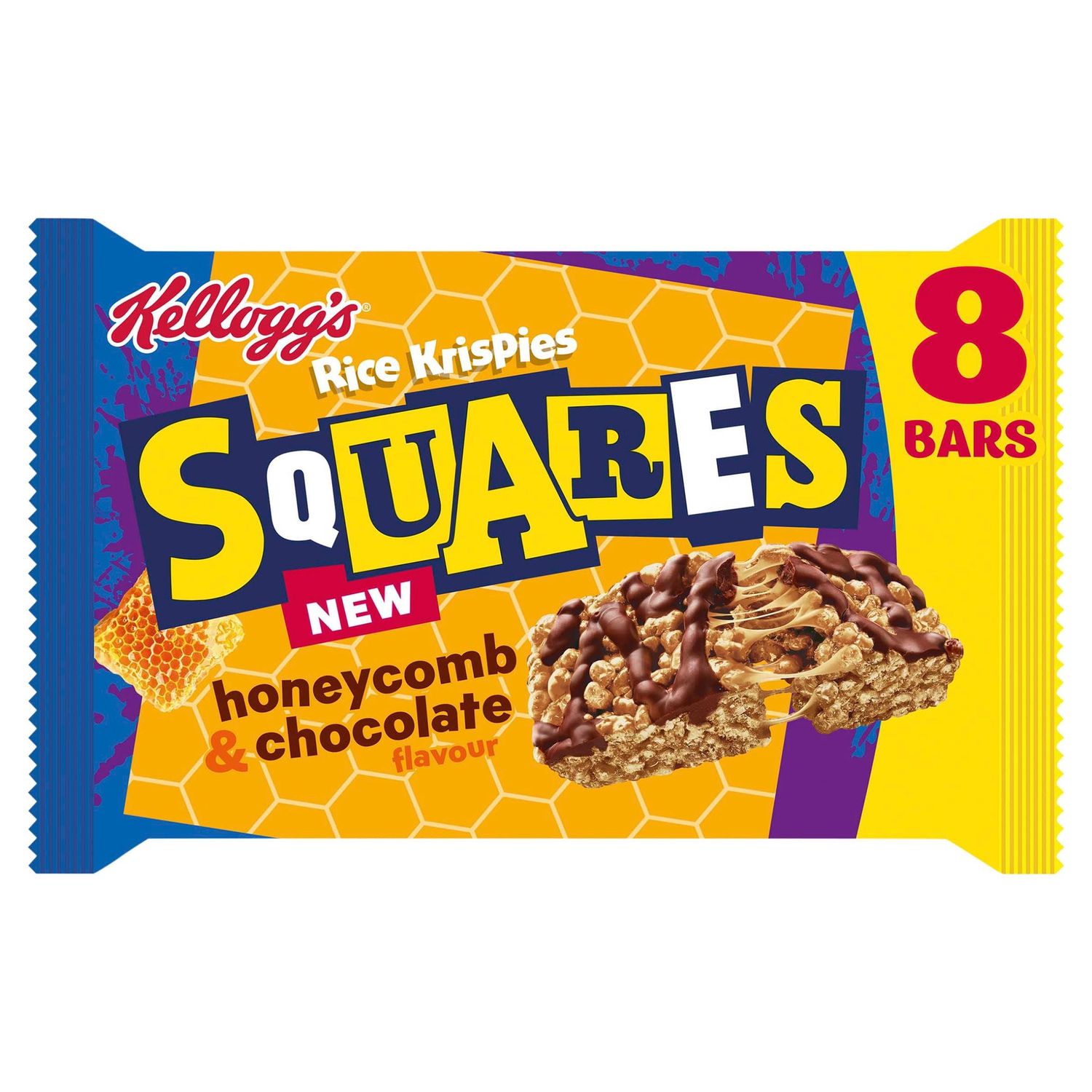Kellogg s Rice Krispies Squares Honeycomb &amp; Chocolate Flavour Cereal Bars, 8 x 33g