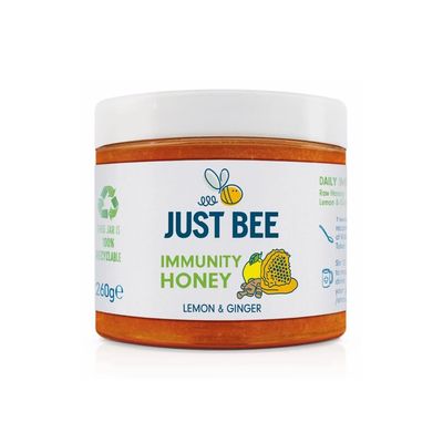 Just Bee Lemon & Ginger Immunity Honey (260g) Pure natural honey with Vitamin D, C, B6, B12 and Echinacea Raw and Unpasteurised Vitamin Rich For Daily Immune Support