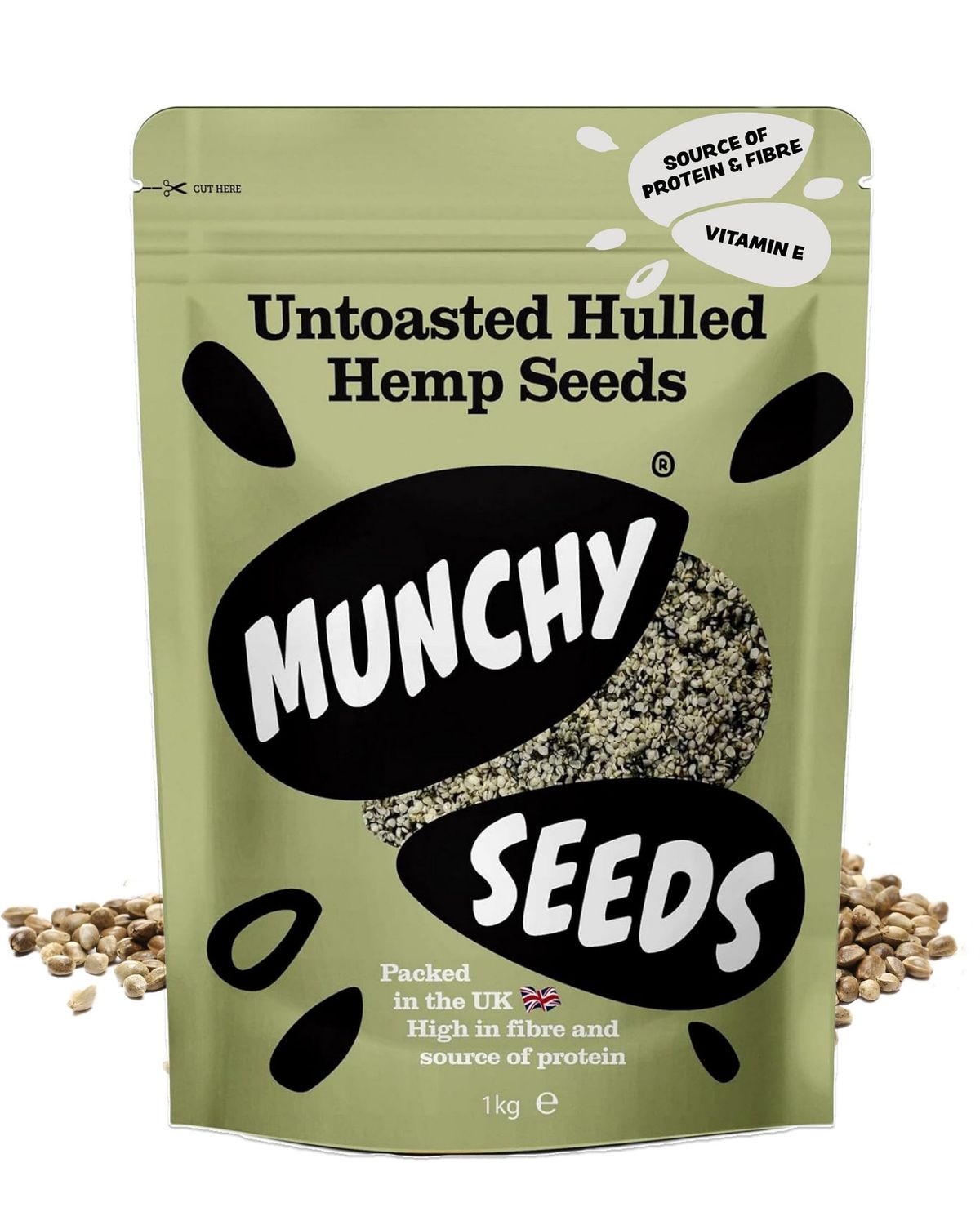 Munchy Seeds Hulled Hemp Seeds, Nutritious Unshelled Hemp Seeds, Perfect With Cereal &amp; Oats, Great Source Of Vegan Protein &amp; Omega 3, High Fibre Hemp Hearts, Hemp Seed Snacks, 1kg