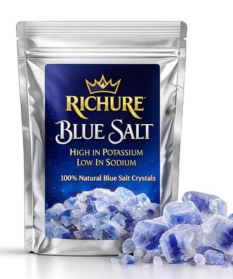 Ancient Blue Salt - 100g Rare Mineral Treasure High Potassium, Lower Sodium, Pure &amp; Unprocessed Gourmet-Grade by Richure (3.52 oz) GMO Free