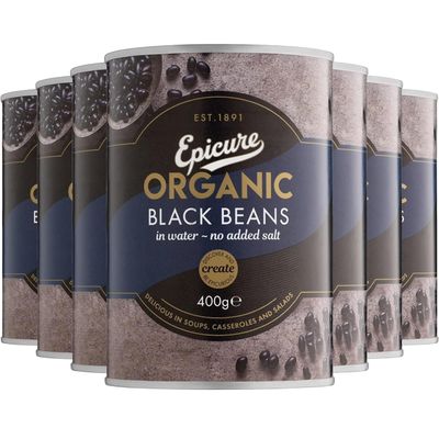 Epicure Organic Black Beans in Water No Added Salt, 400 g (Pack of 6)