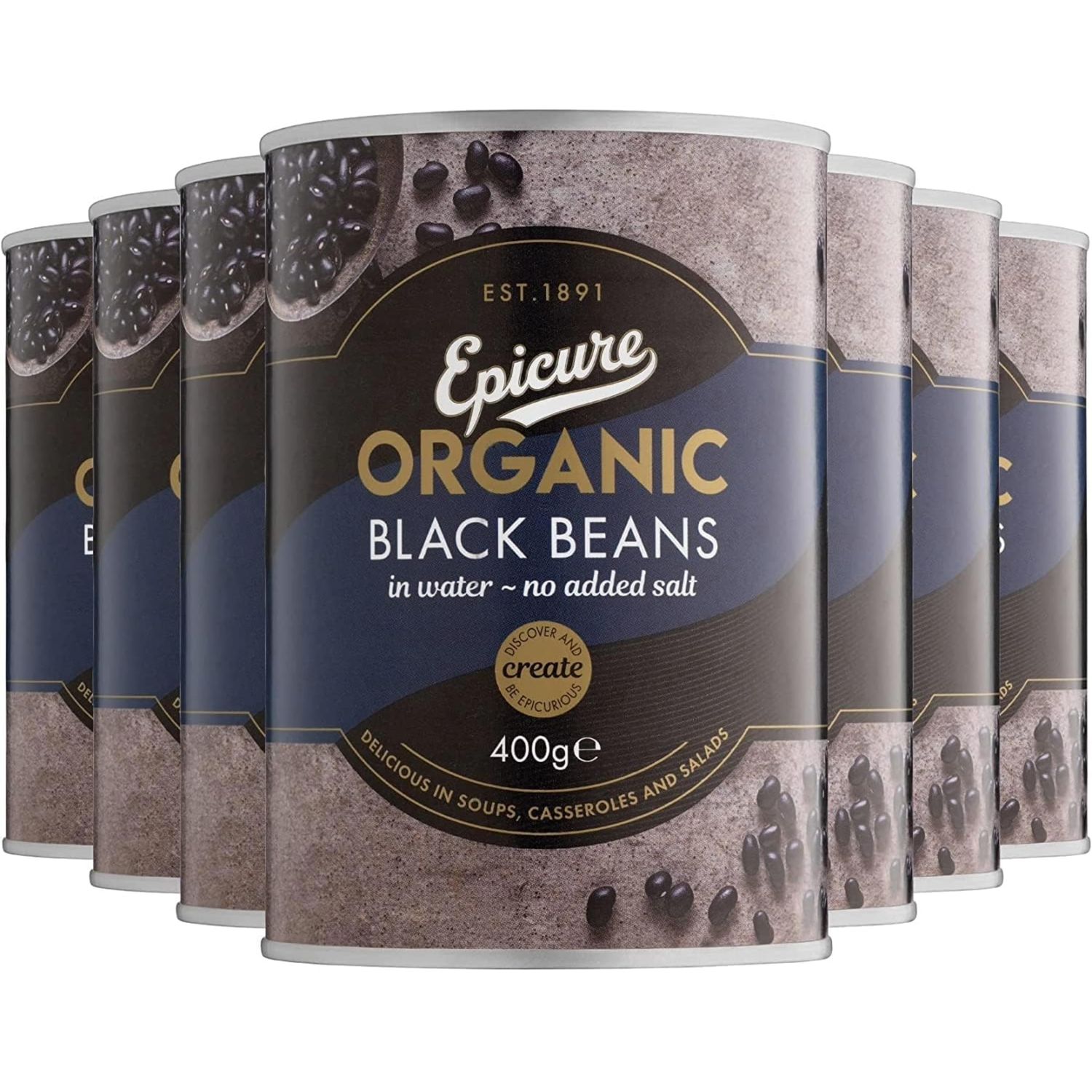 Epicure Organic Black Beans in Water No Added Salt, 400 g (Pack of 6)