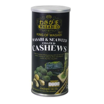 WASABI-O Seaweed &amp; Real Wasabi Coated Cashews Exquisite Crunch, Gourmet Full-bodied Cashew Snack - 190 Grams (Wasabi and Seaweed)